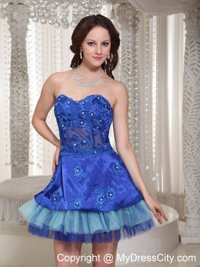 Sweetheart Blue Appliques Decorate Party Dress in Short