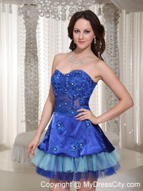 Sweetheart Blue Appliques Decorate Party Dress in Short