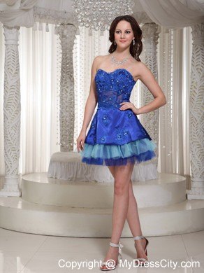 Sweetheart Blue Appliques Decorate Party Dress in Short