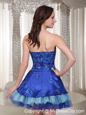 Sweetheart Blue Appliques Decorate Party Dress in Short