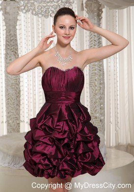 Short Burgundy 2013 Party Dress With Sweetheart Pick-ups