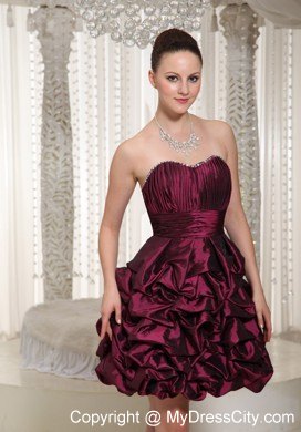 Short Burgundy 2013 Party Dress With Sweetheart Pick-ups