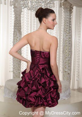 Short Burgundy 2013 Party Dress With Sweetheart Pick-ups