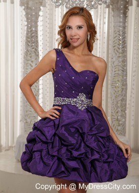 Eggplant Purple Pick-ups Party Dress with One Shoulder