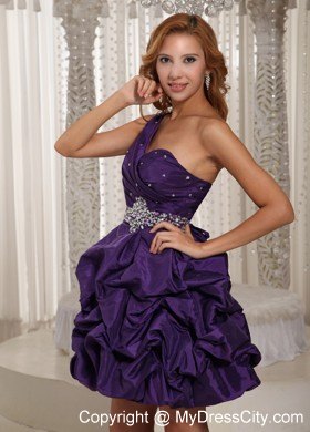 Eggplant Purple Pick-ups Party Dress with One Shoulder