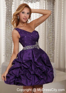 Eggplant Purple Pick-ups Party Dress with One Shoulder