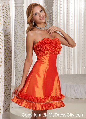 Orange Red Ruffles Taffeta Custom Made Party Dress