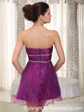 Mini-length Purple A-line Organza Beaded Party Dress