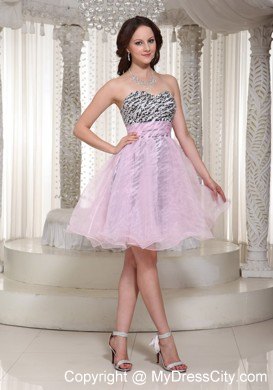 Pink Short Zebra with Beading 2013 Prom Dress for Party