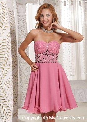 A-line Beaded Decorate Short Pink Stylish Party Gowns