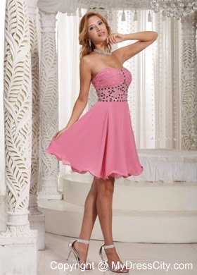 A-line Beaded Decorate Short Pink Stylish Party Gowns