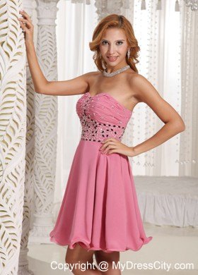 A-line Beaded Decorate Short Pink Stylish Party Gowns