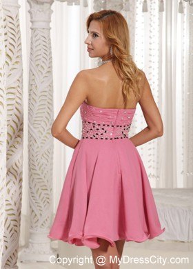 A-line Beaded Decorate Short Pink Stylish Party Gowns