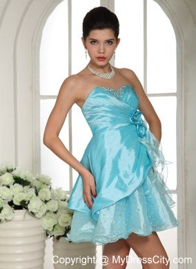 Aqua Blue Short Beading and Flowers Party Dress for Girls