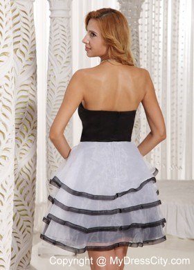 Black and White Prom Party Dress With Ruffled Layers