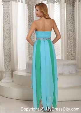 Asymmetrical Aqua Blue Party Dress With Beaded Decorate