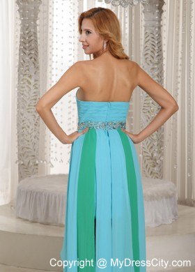 Asymmetrical Aqua Blue Party Dress With Beaded Decorate