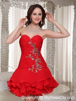 Beading Decorate Fitted Cute Red Short Prom Party Dress