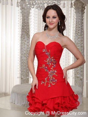 Beading Decorate Fitted Cute Red Short Prom Party Dress