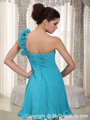 Flowery One Shoulder Beading Chiffon Party Dress with Pleats