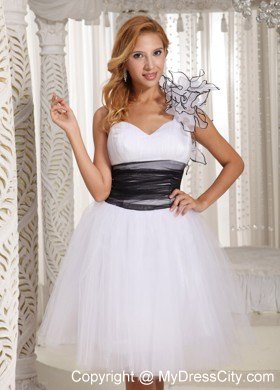 White One Shoulder Prom Party Dress with Hand Made Flower