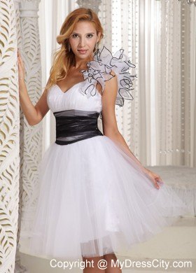 White One Shoulder Prom Party Dress with Hand Made Flower