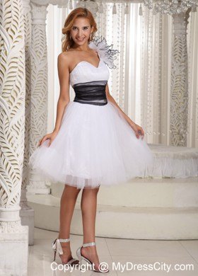 White One Shoulder Prom Party Dress with Hand Made Flower