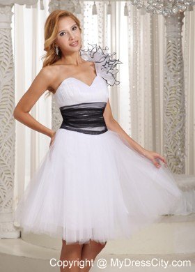 White One Shoulder Prom Party Dress with Hand Made Flower