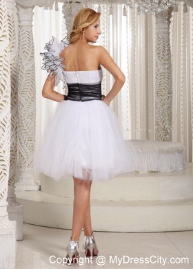 White One Shoulder Prom Party Dress with Hand Made Flower