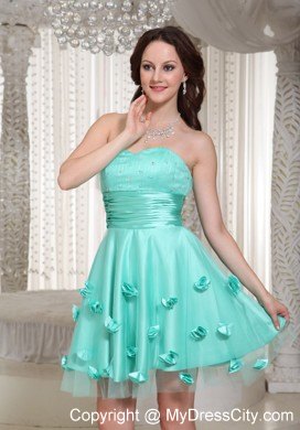 Turquoise Short Prom Dress For Party With Flowers Decorate