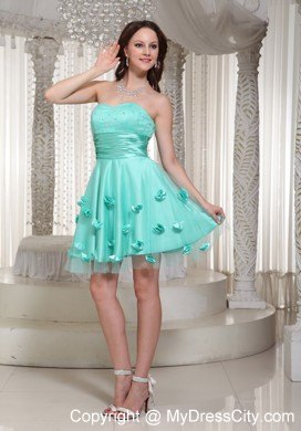 Turquoise Short Prom Dress For Party With Flowers Decorate