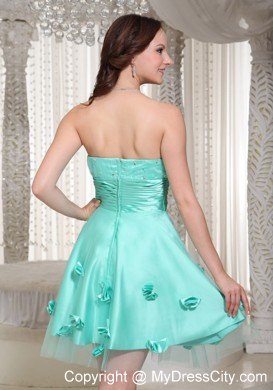 Turquoise Short Prom Dress For Party With Flowers Decorate