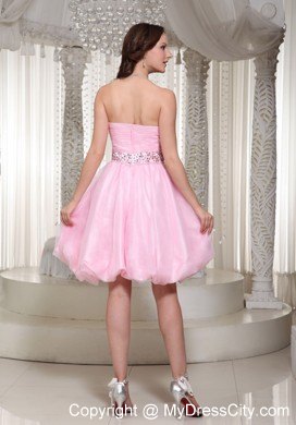 Beaded Decorate Waist Mini-length Baby Pink Party Dress