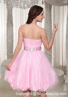 Beaded Decorate Waist Mini-length Baby Pink Party Dress