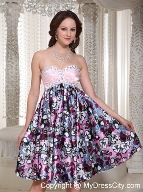 Multi-color Sweetheart Printing Party Dress With Beading