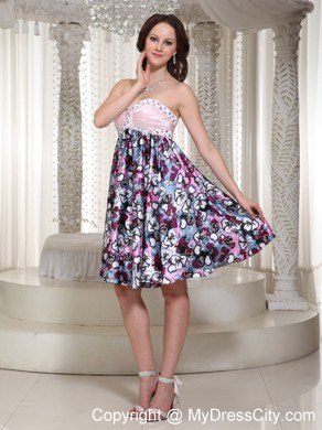 Multi-color Sweetheart Printing Party Dress With Beading