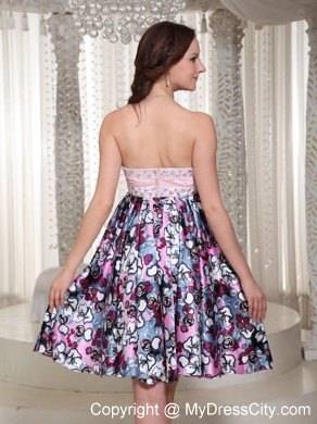 Multi-color Sweetheart Printing Party Dress With Beading