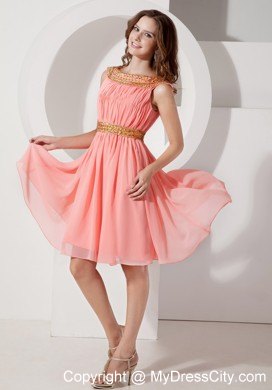 Watermelon Bateau Knee-length Party Dress with Beading