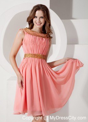 Watermelon Bateau Knee-length Party Dress with Beading