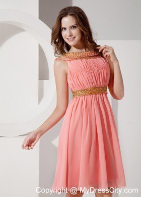 Watermelon Bateau Knee-length Party Dress with Beading