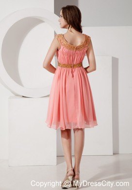 Watermelon Bateau Knee-length Party Dress with Beading