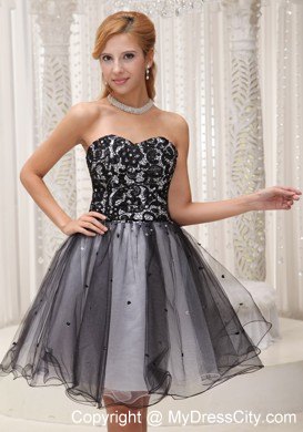 Lace Decorate Up Bodice Short Black and White Party Dress