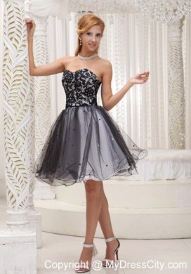 Lace Decorate Up Bodice Short Black and White Party Dress