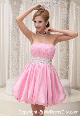 Ruched Bodice Short Baby Pink Party Dress with Appliques