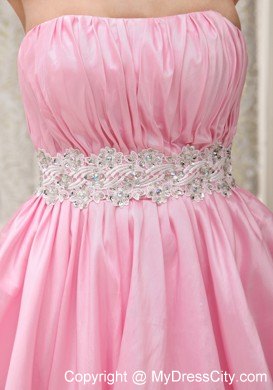 Ruched Bodice Short Baby Pink Party Dress with Appliques