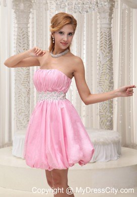 Ruched Bodice Short Baby Pink Party Dress with Appliques