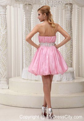 Ruched Bodice Short Baby Pink Party Dress with Appliques