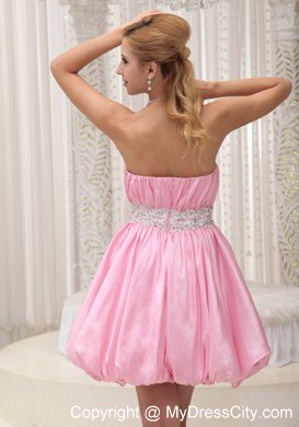 Ruched Bodice Short Baby Pink Party Dress with Appliques