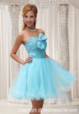 Aqua Blue Ruched Bodice Organza Party Dress For Spring