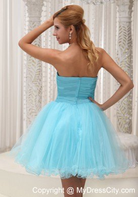 Aqua Blue Ruched Bodice Organza Party Dress For Spring